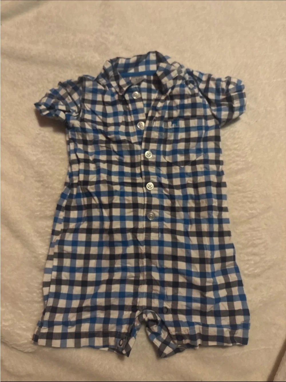Carter's Blue and White Gingham Short-Sleeve Romper